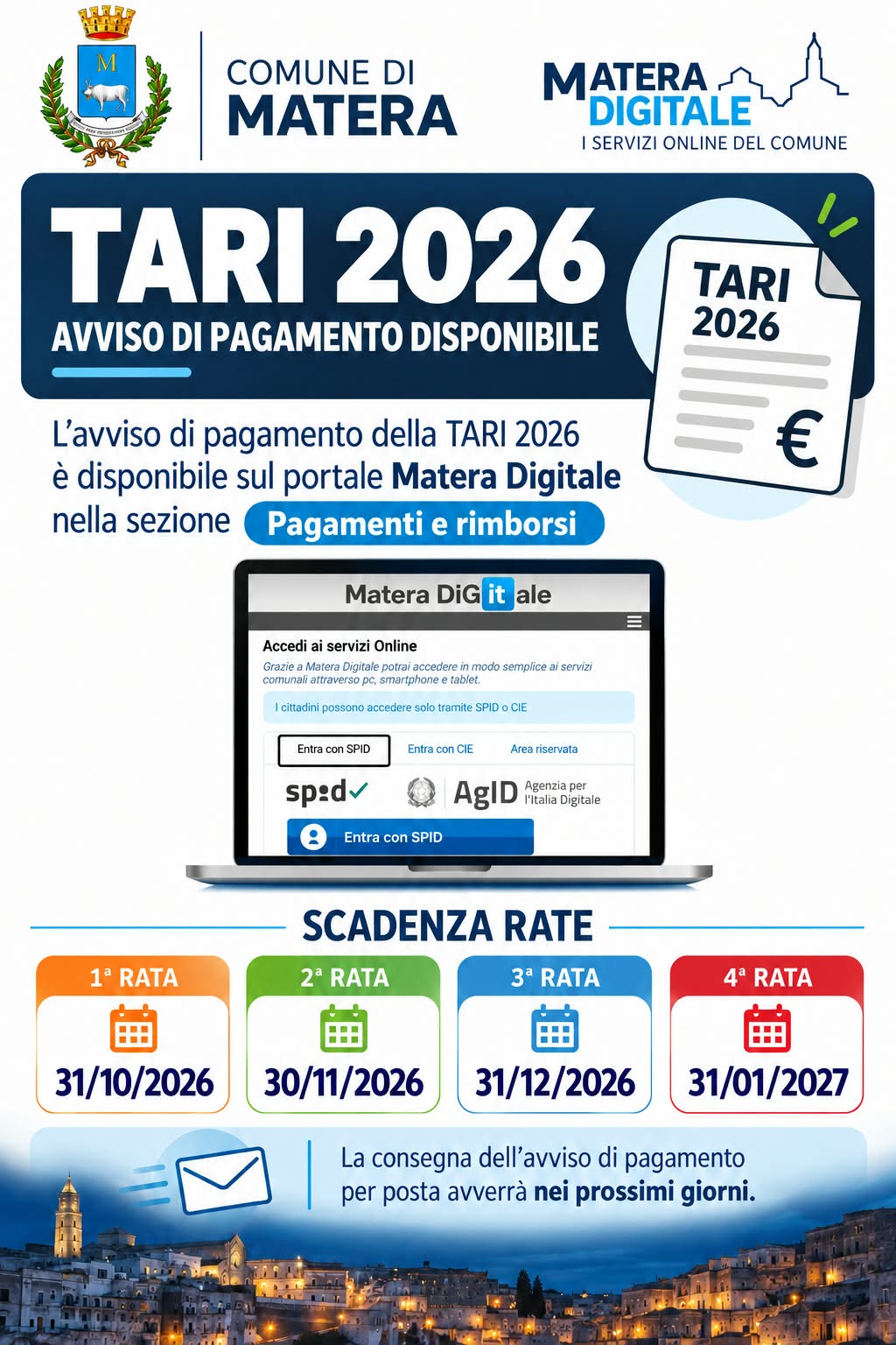 Avviso tari 2026 disponibile su matera digitale